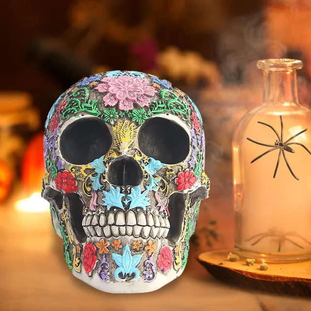 Kolorowy kwiatowy cukrowa czaszka dekoracja Halloween czaszka z 